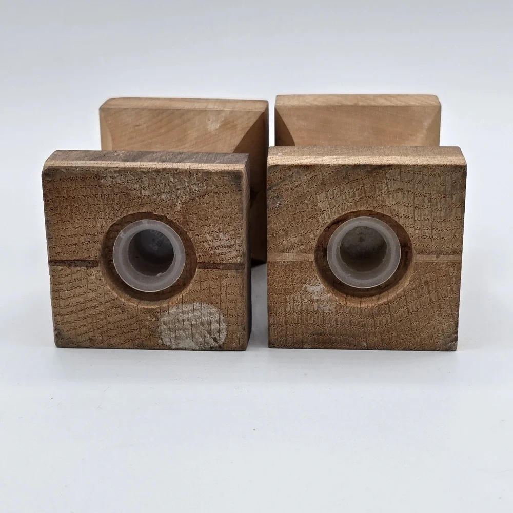 Vtg Wooden Salt & Pepper Shakers MCM Mixed‎ Woods Arrow Pattern Wood
